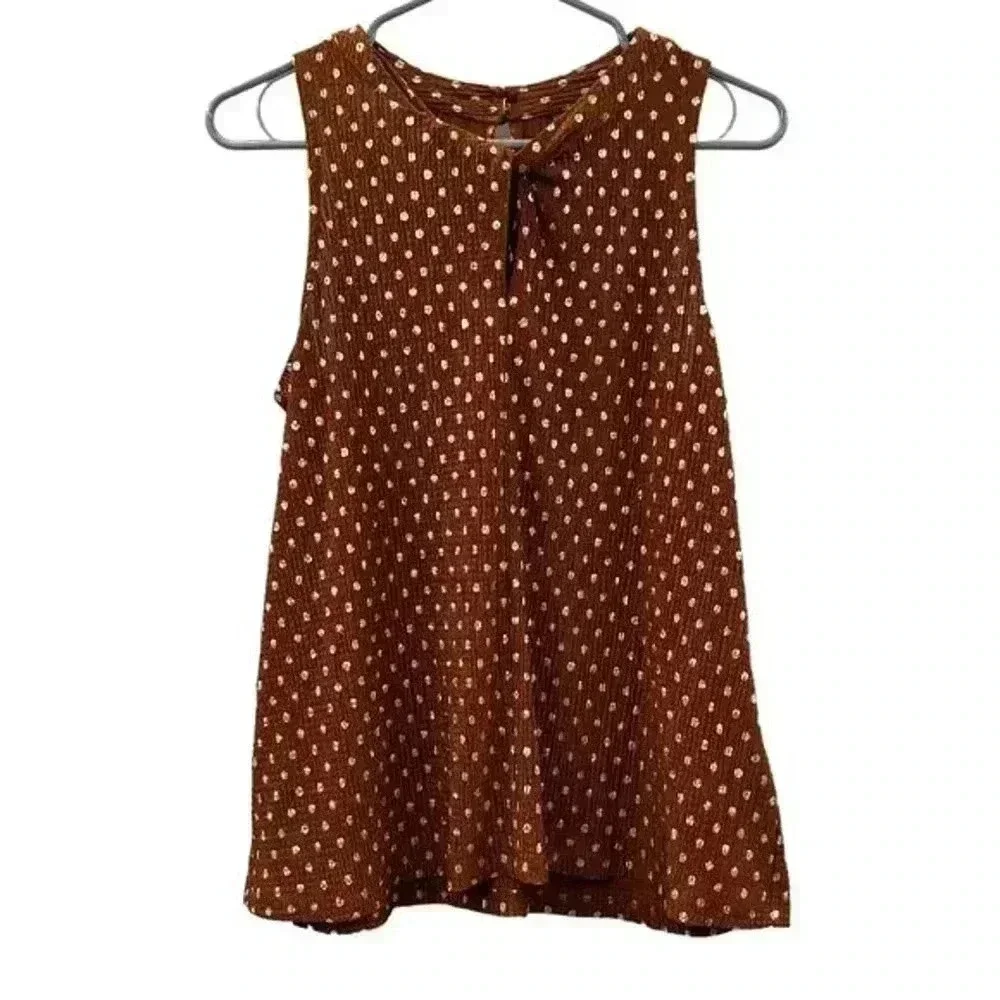 Anthropologie Metallic Brown & Silver Polka Dot Print Sleeveless Top - Picture 6 of 9